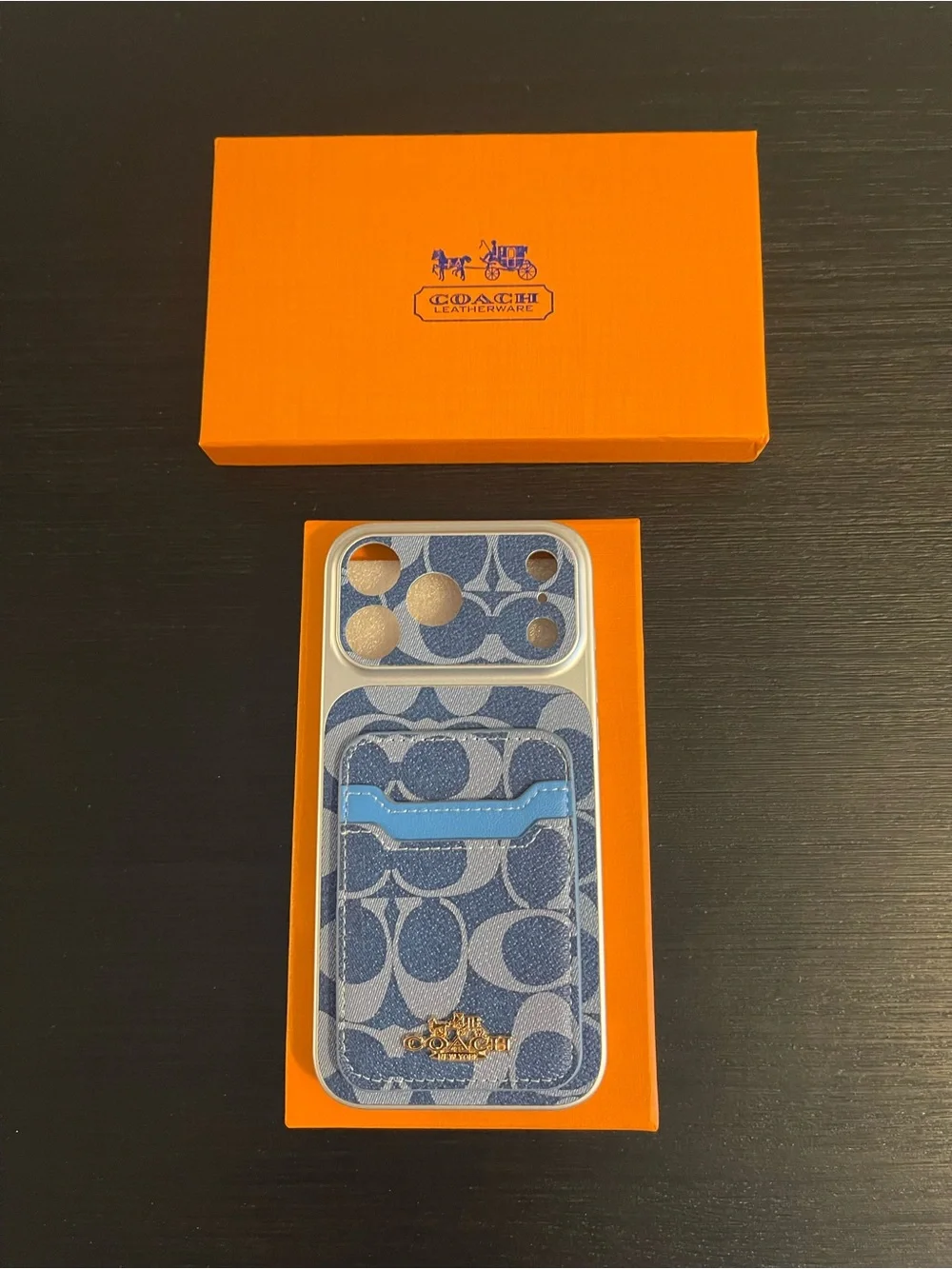 iPhone 17 Pro Max Coach Blue Signature Canvas Phone Case with Card Slot